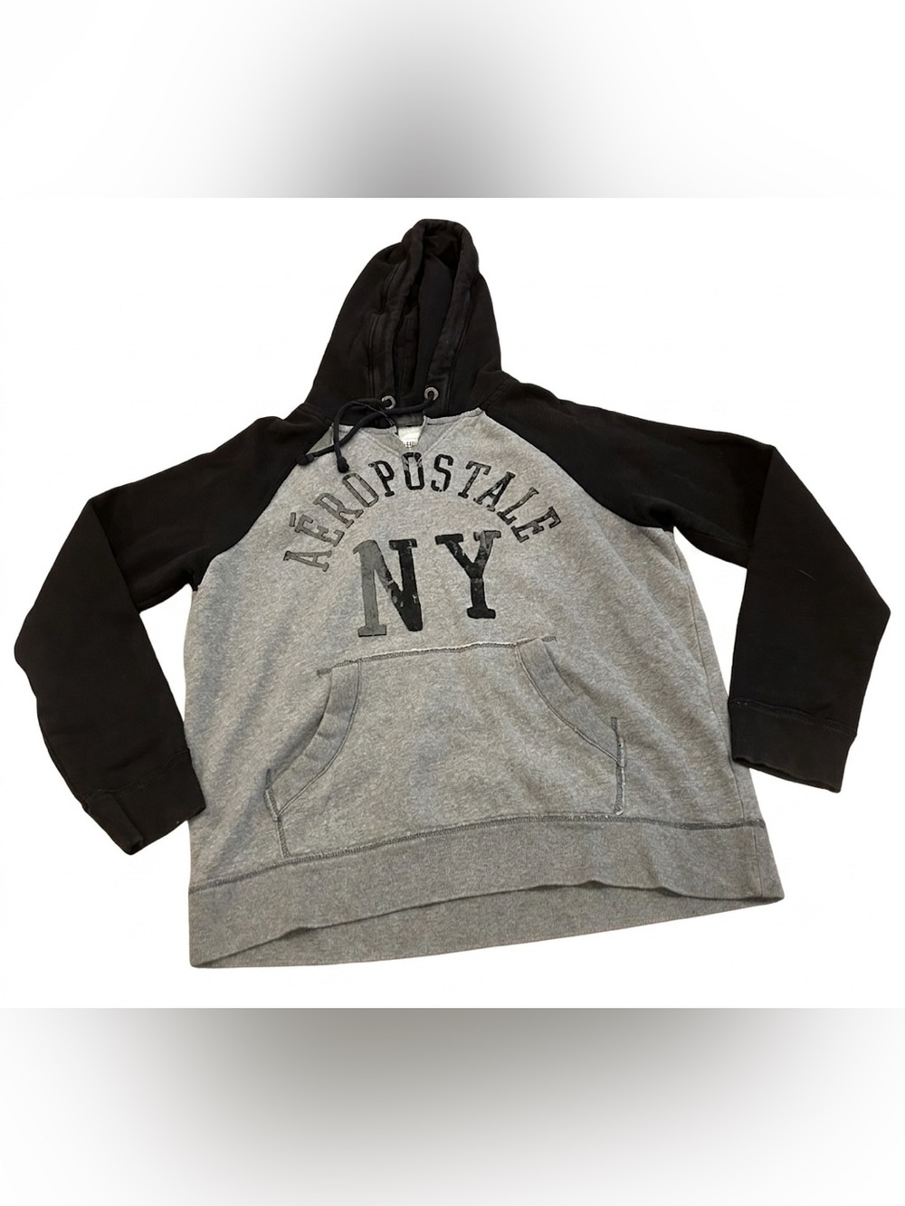 Aeropostale New York Hoodie Mens Size XL Gray Black Long Sleeve Graphic Pullover